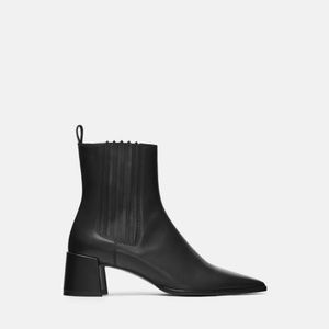 zara LEATHER HEELED ANKLE BOOTS